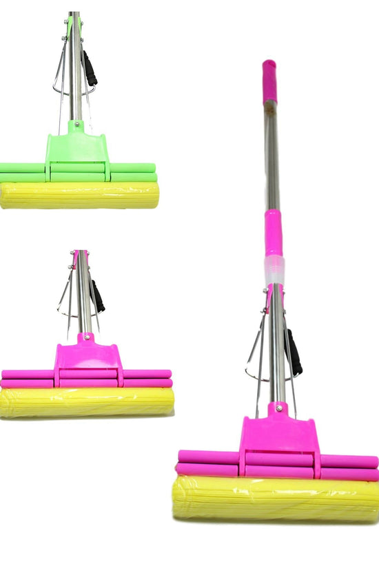 Expandable Squeeze Yellow Cleaning Sponge Mop Adjustable Handle Assorted Colors