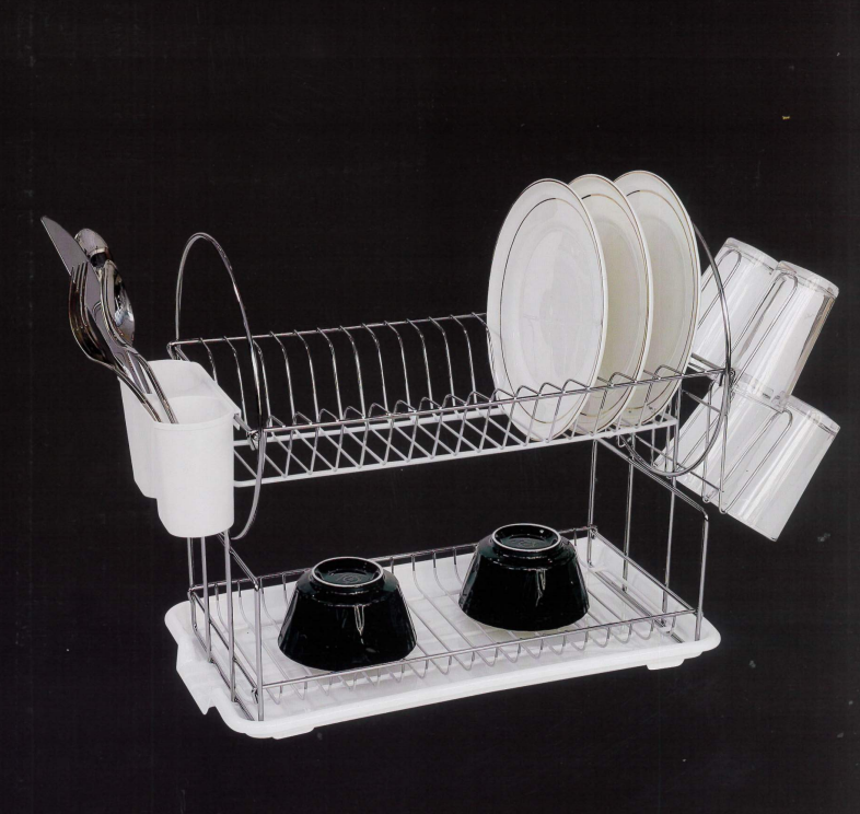 Chrome TwoTier Dish Drainer WhiteGreyBlack