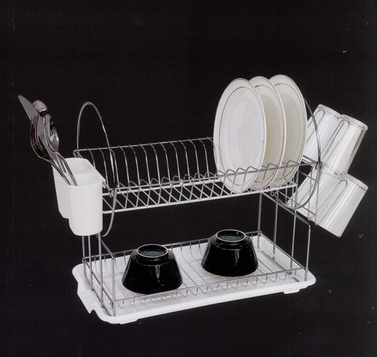 Chrome TwoTier Dish Drainer WhiteGreyBlack