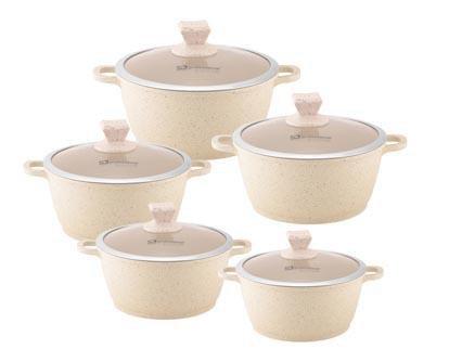 SQ Professional Nea Marbell Effect Diecast Stockpot Set 5 Pieces Natura Cream