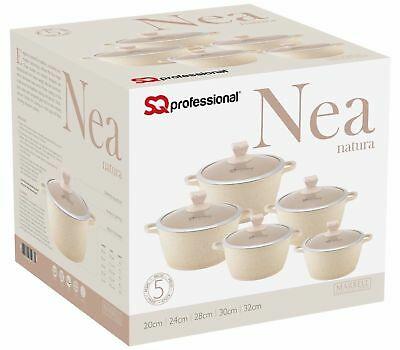 SQ Professional Nea Marbell Effect Diecast Stockpot Set 5 Pieces Natura Cream