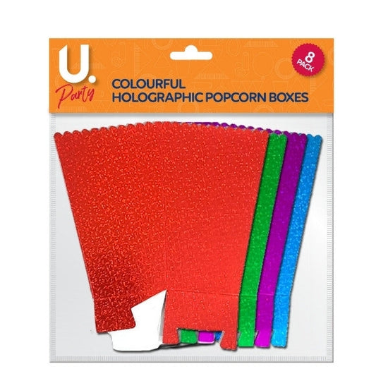 Disposable Holographic Popcorn Snack Boxes Colorful Pack of 8
