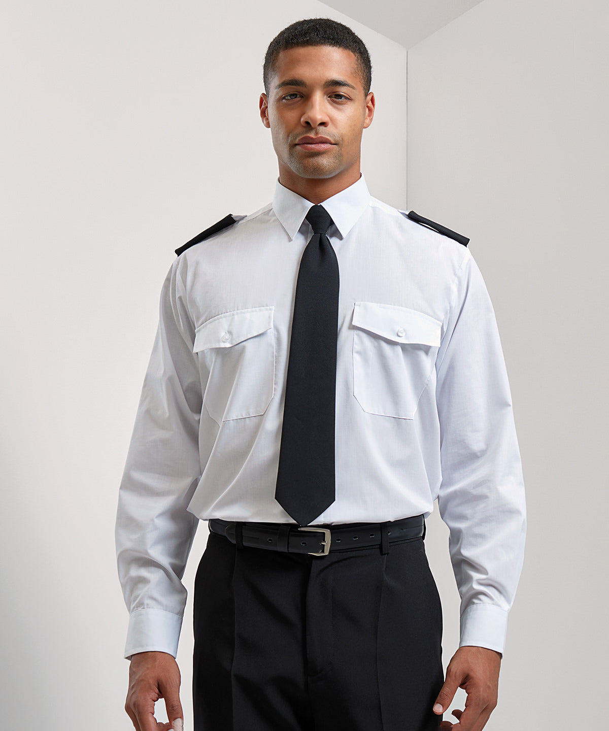 Premier Mens Long Sleeve Pilot Shirt with Epaulettes