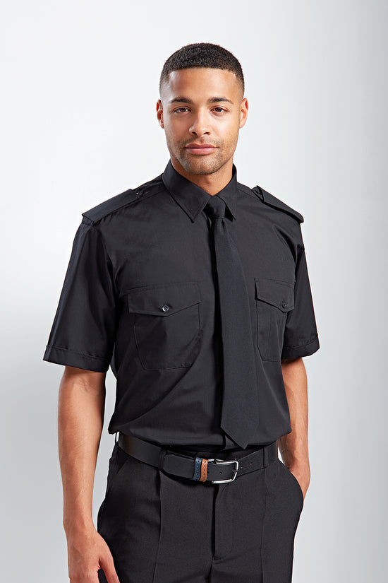 Mens Short Sleeve Pilot Shirt with Stiffened Collar Epaulettes