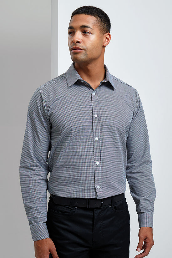Premier Microcheck Gingham Long Sleeve Cotton Shirt for Men