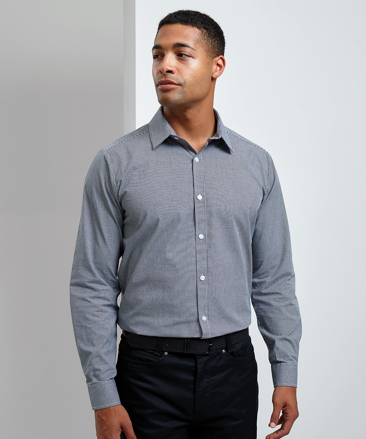 Premier Microcheck Gingham Long Sleeve Cotton Shirt for Men