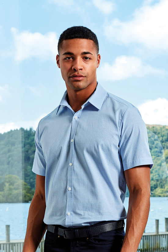 Premier Microcheck Gingham Short Sleeve Cotton Shirt for Men