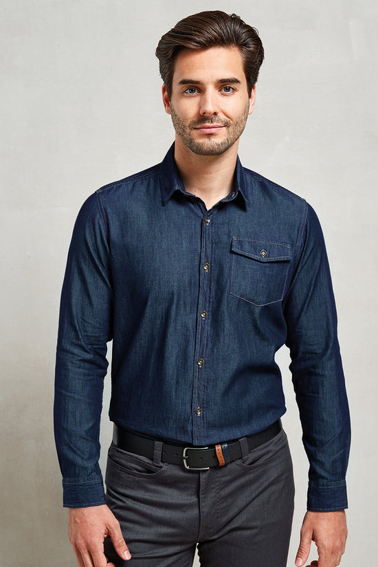 Mens Premier Denim Shirt with Contrast Stitch Detail