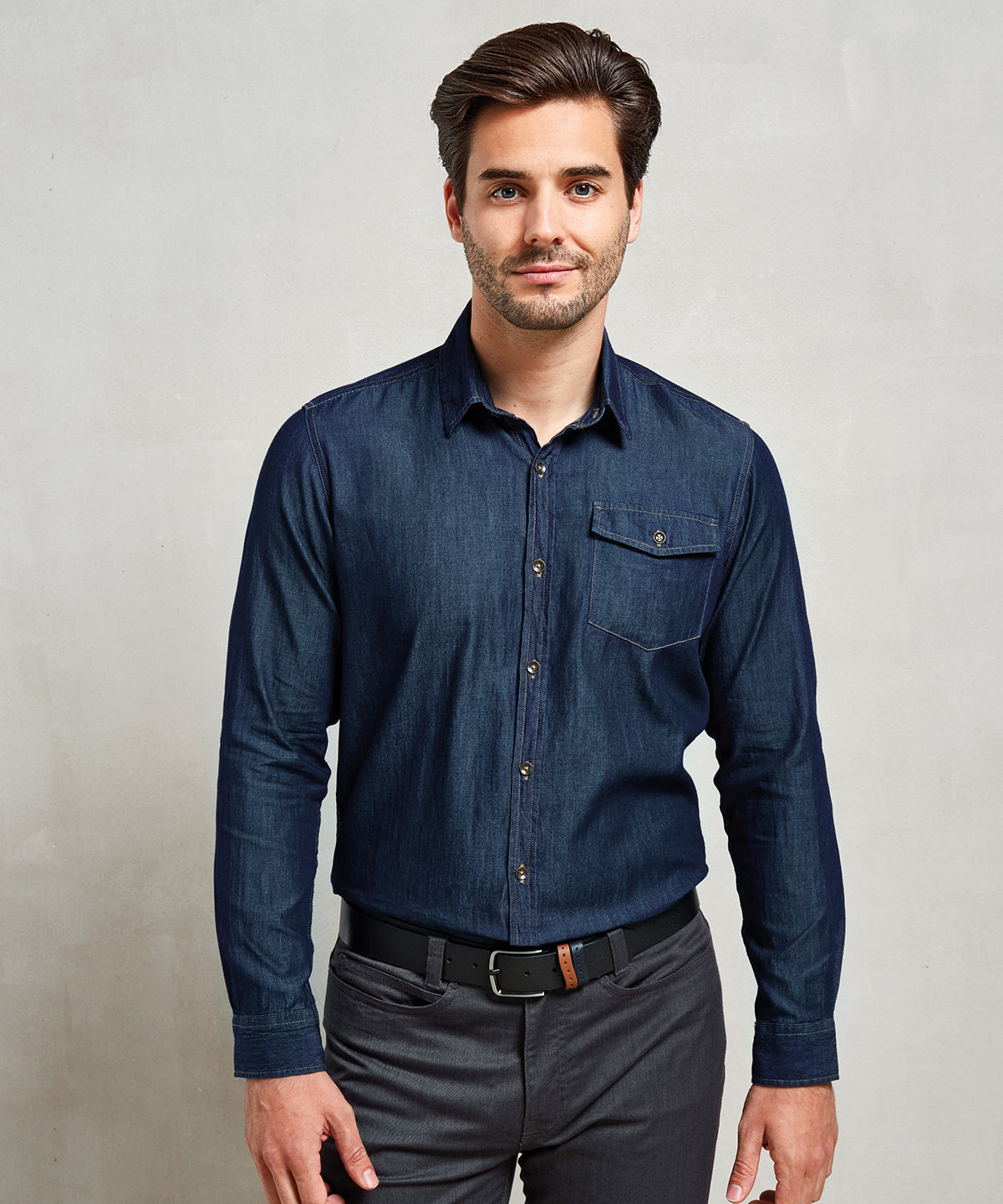Mens Premier Denim Shirt with Contrast Stitch Detail