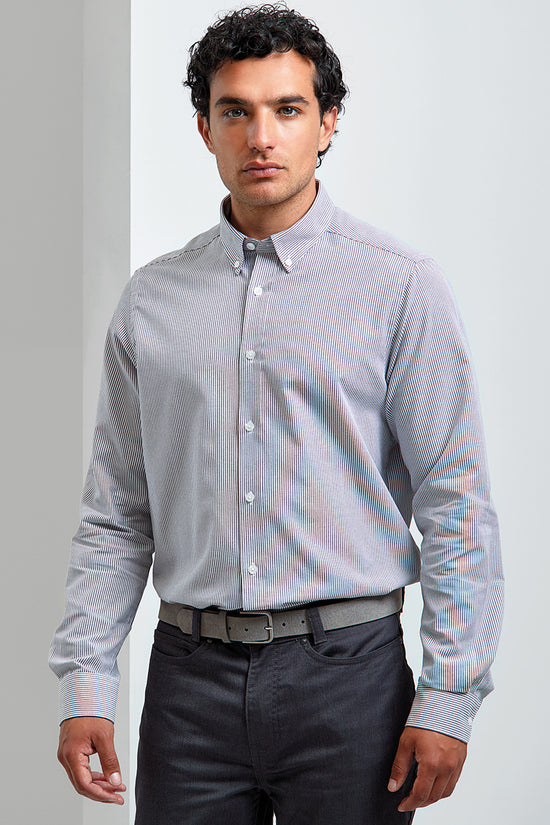 Mens Premier Oxford Striped Shirt with ButtonDown Collar