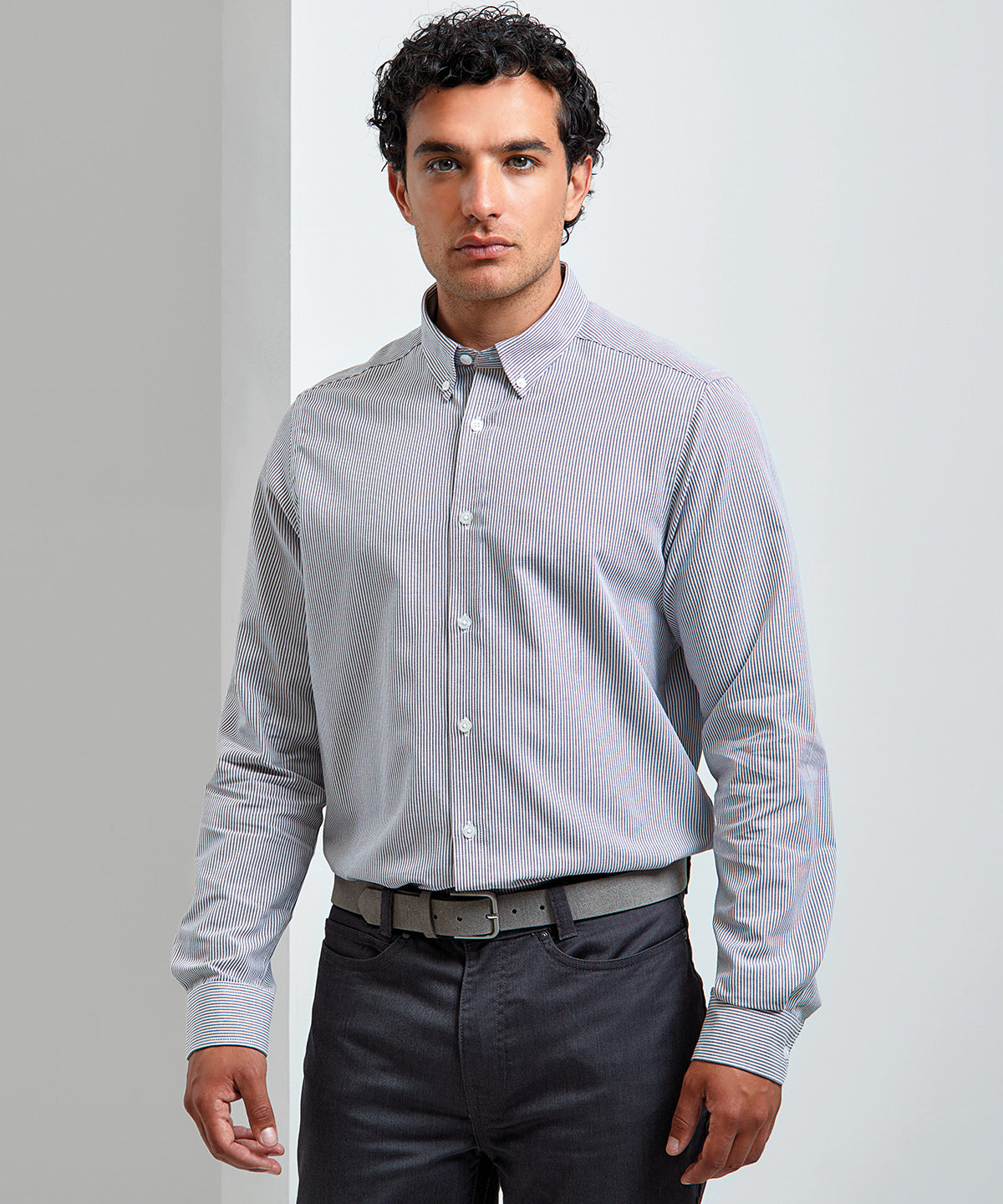 Mens Premier Oxford Striped Shirt with ButtonDown Collar