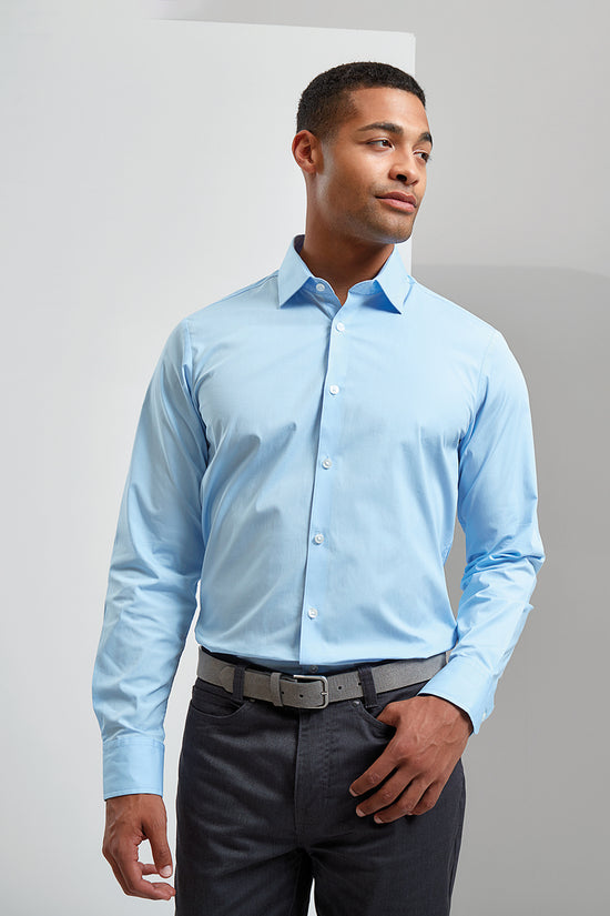 Stretch Cotton Poplin Long Sleeve Shirt for Men