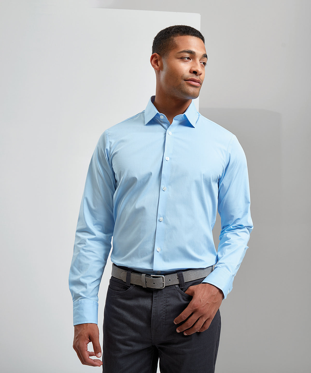 Stretch Cotton Poplin Long Sleeve Shirt for Men