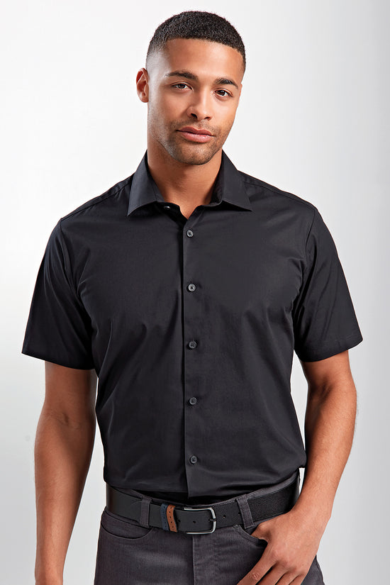Stretch Fit Cotton Poplin Short Sleeve Shirt for Men