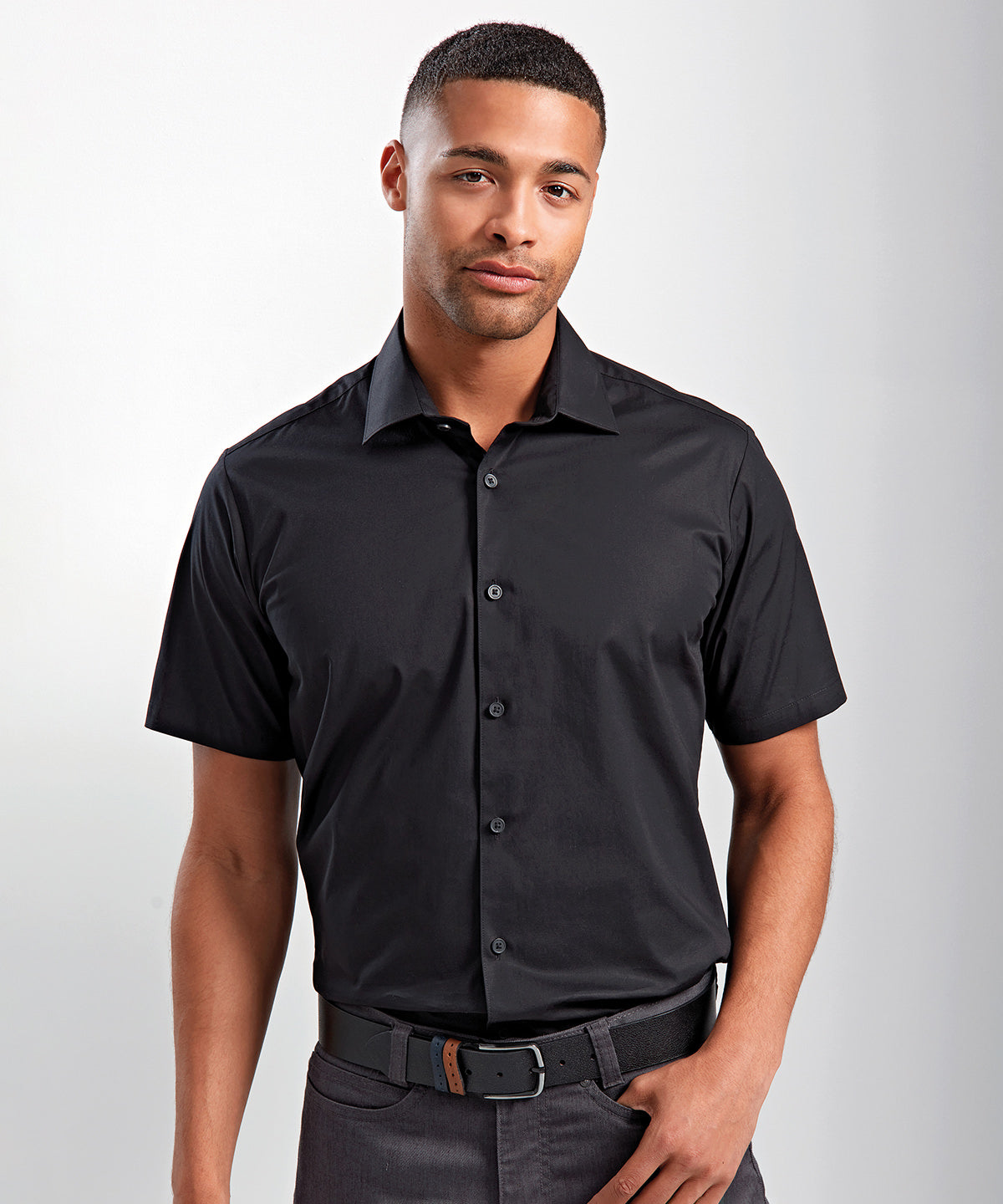 Stretch Fit Cotton Poplin Short Sleeve Shirt for Men