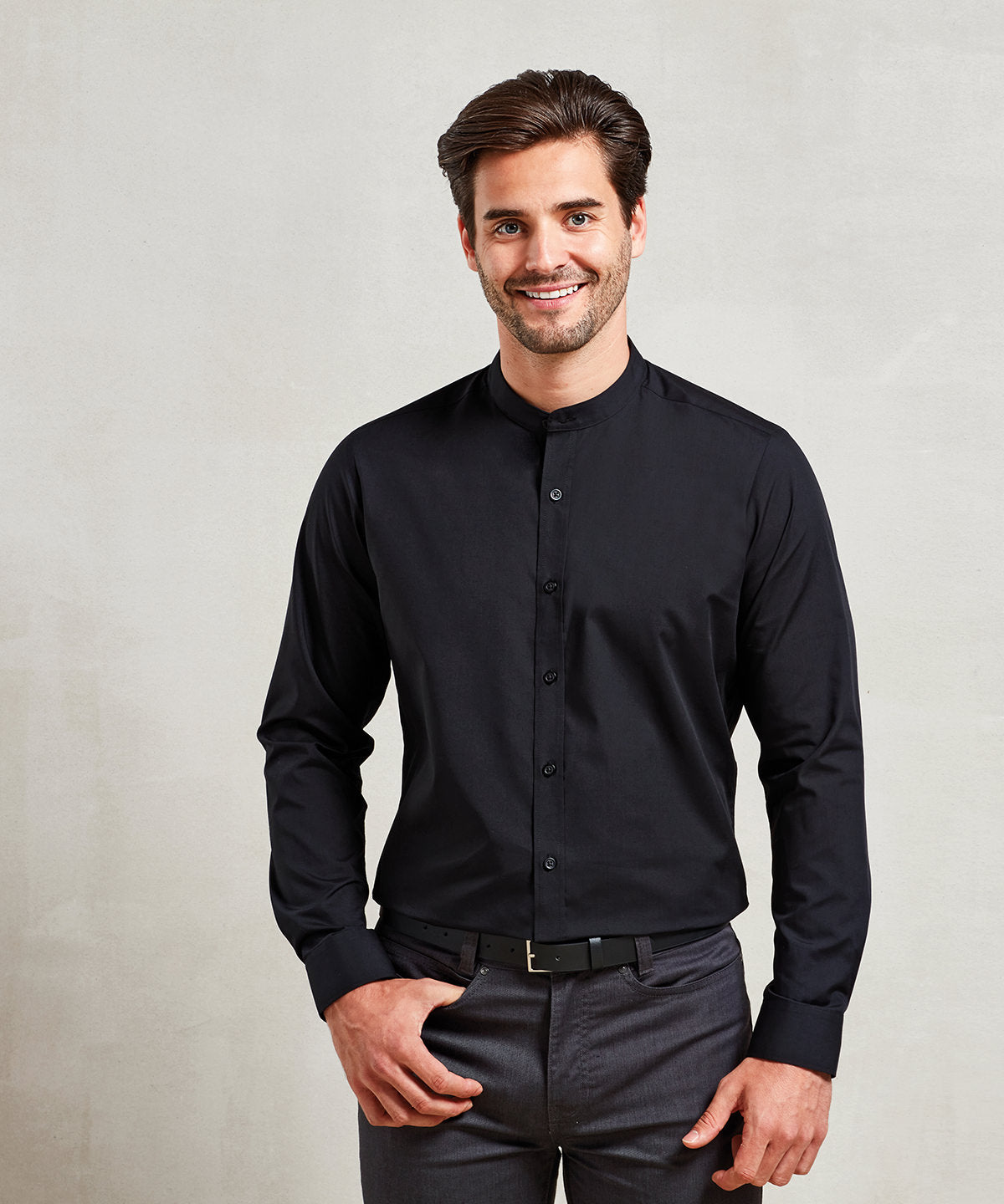 Premier Banded Collar Grandad Shirt for Adults