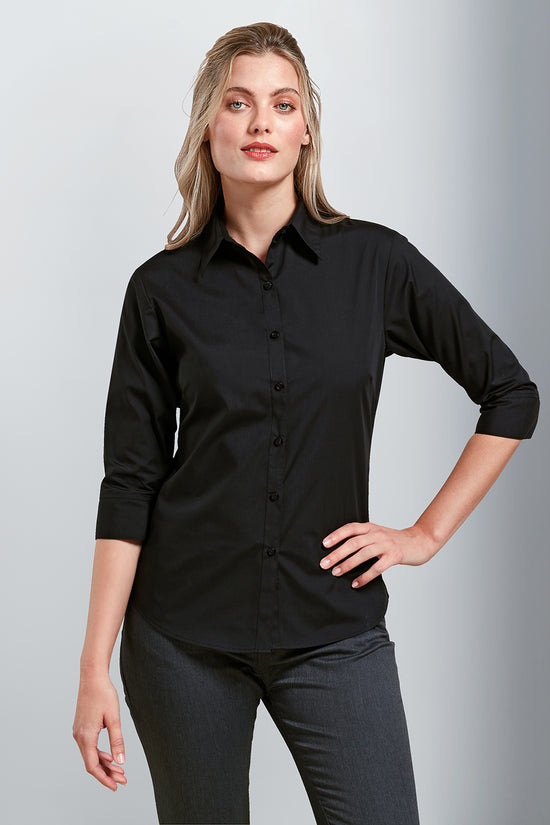 Premier Womens Sleeve Poplin Blouse Soft Collar Rounded Hem Plus Sizes