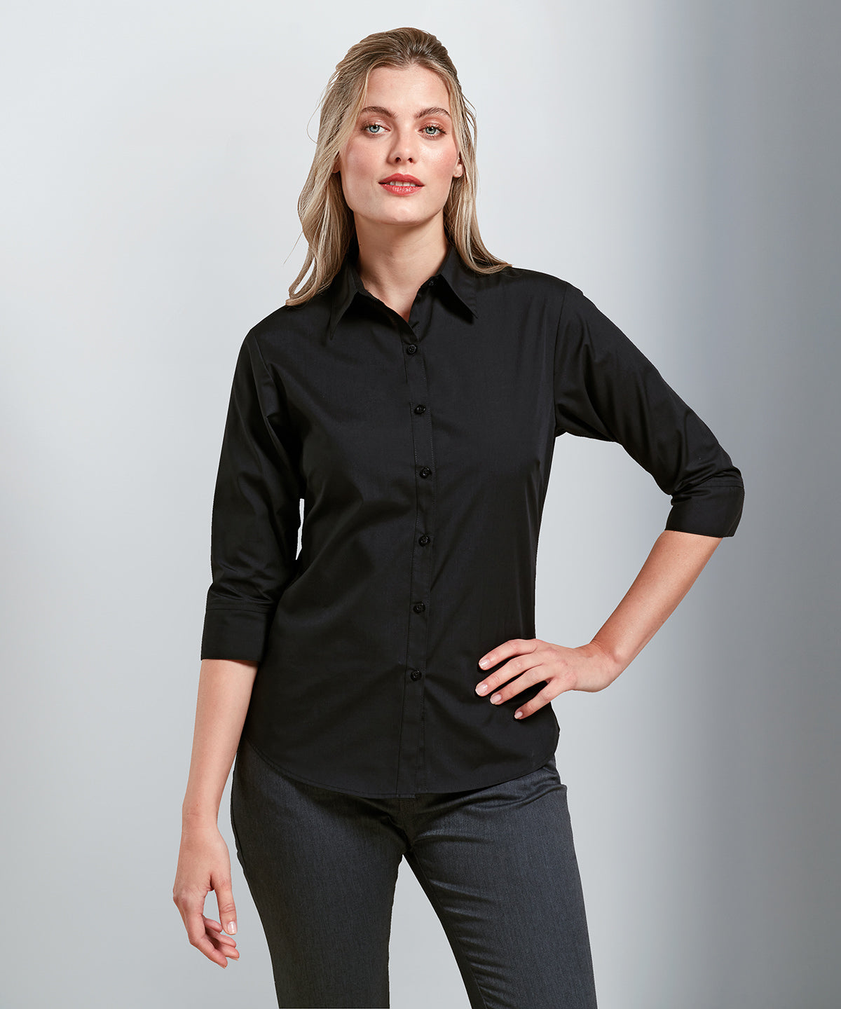 Premier Womens Sleeve Poplin Blouse Soft Collar Rounded Hem Plus Sizes