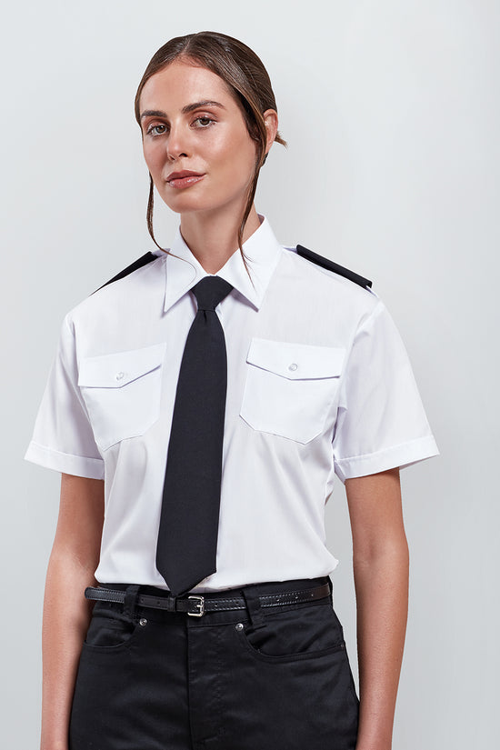 Womens Short Sleeve Pilot Blouse Plus Sizes Stiffened Collar