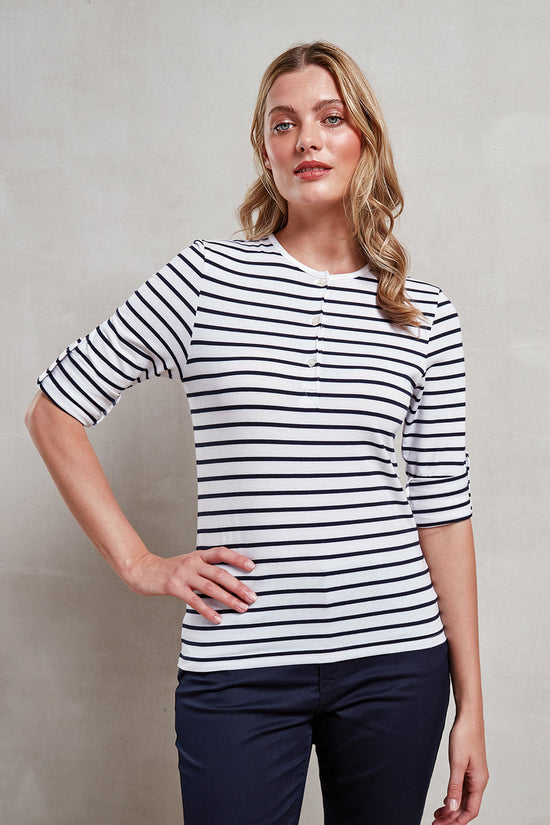 Womens Roll Sleeve Tee with Button Tab Detail