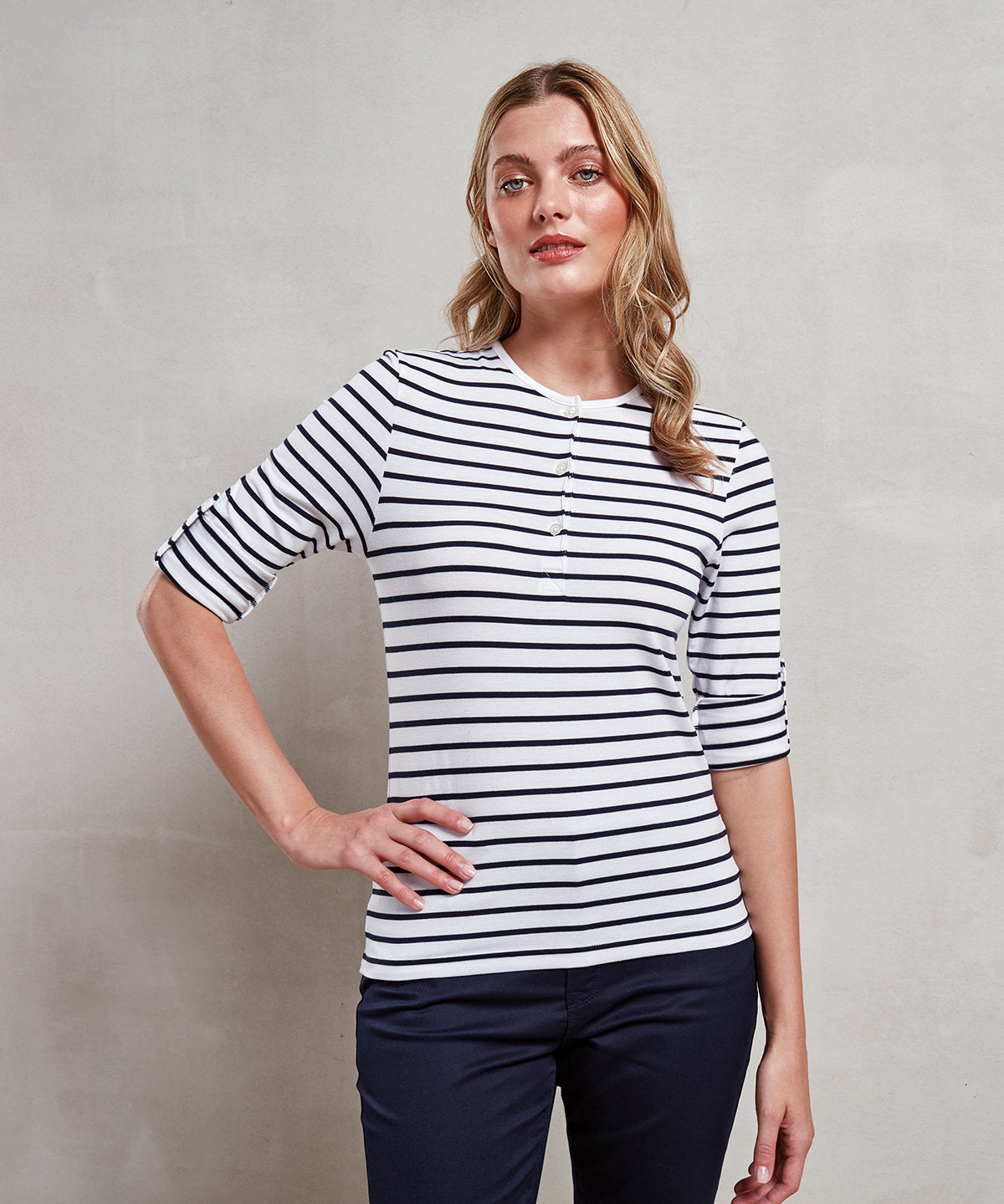 Womens Roll Sleeve Tee with Button Tab Detail