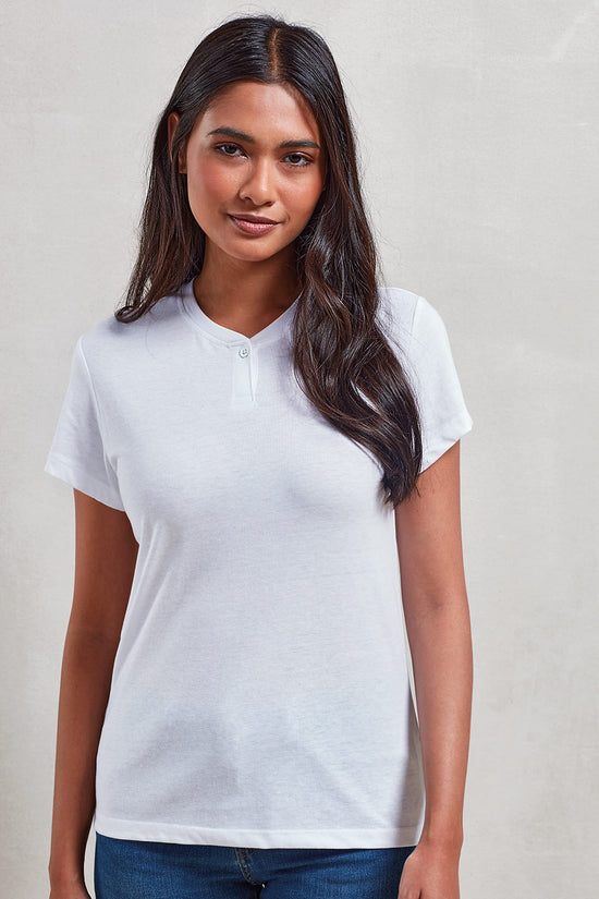 EcoFriendly Womens Cotton Rich TShirt with Single Button Placket