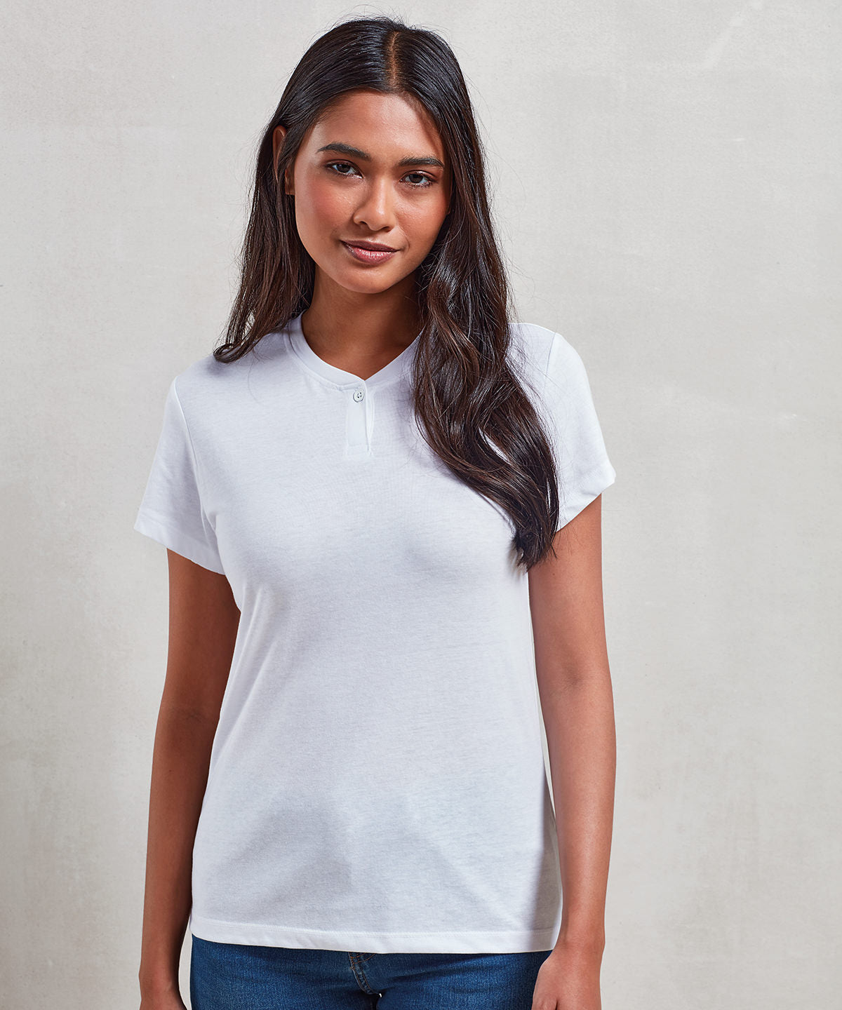 EcoFriendly Womens Cotton Rich TShirt with Single Button Placket