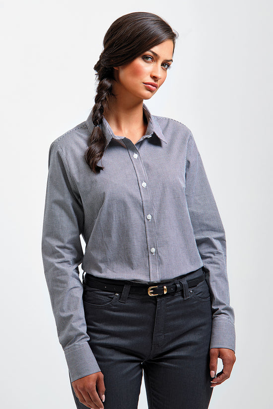 Premier Womens Gingham Long Sleeve Cotton Shirt