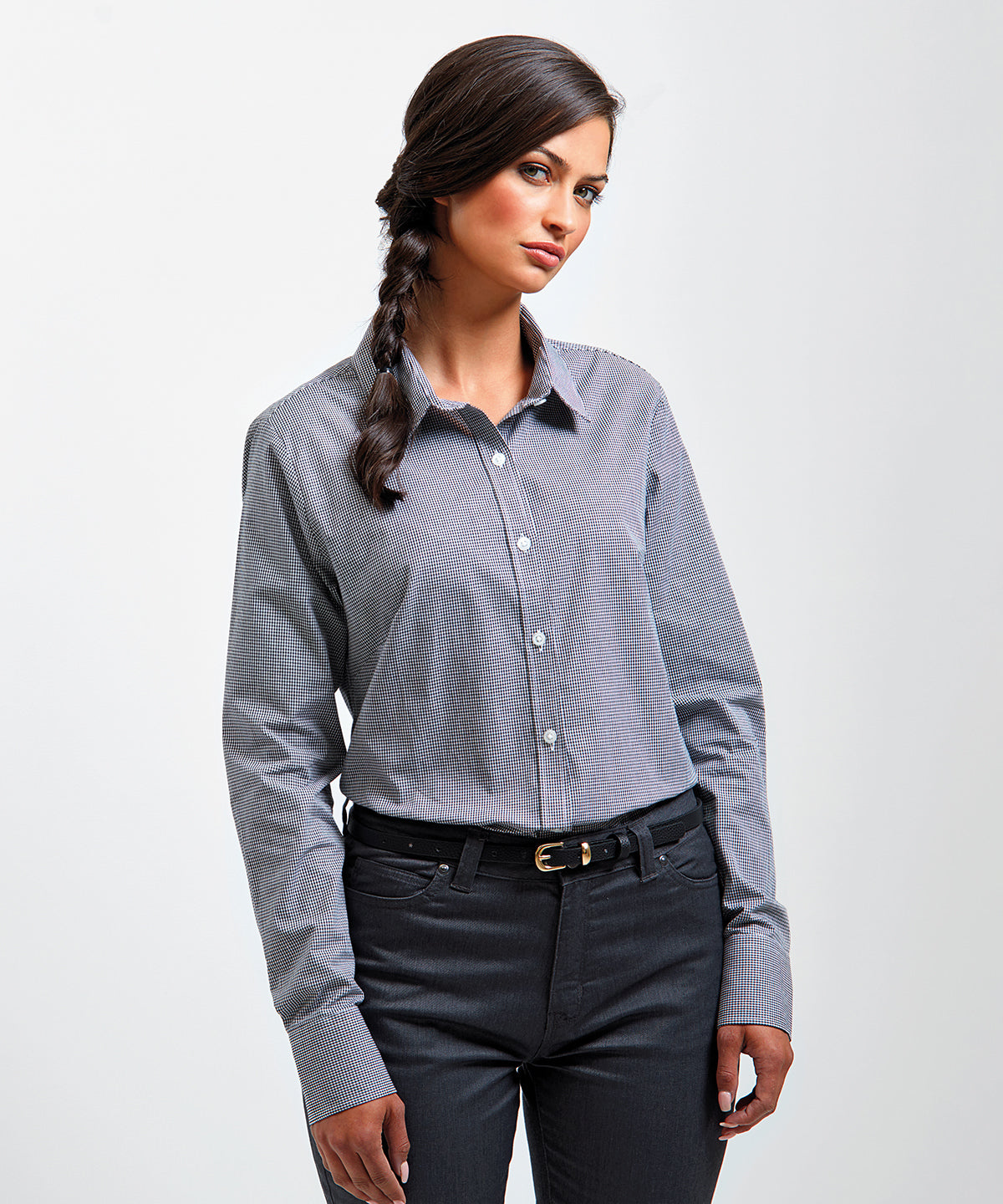 Premier Womens Gingham Long Sleeve Cotton Shirt