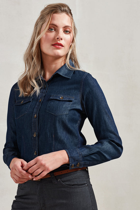 Premier Womens Denim Shirt with Contrast Stitch Detail