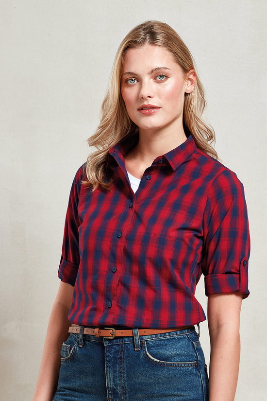 Womens Mulligan Check Cotton Long Sleeve Shirt SemiFitted Style