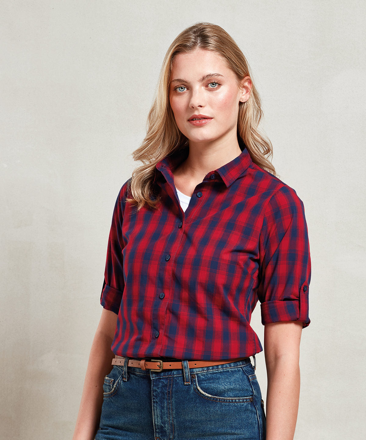 Womens Mulligan Check Cotton Long Sleeve Shirt SemiFitted Style
