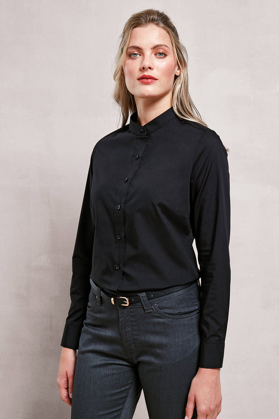 Classic Banded Collar Grandad Shirt for Women