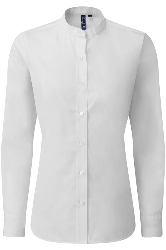 Classic Banded Collar Grandad Shirt for Women