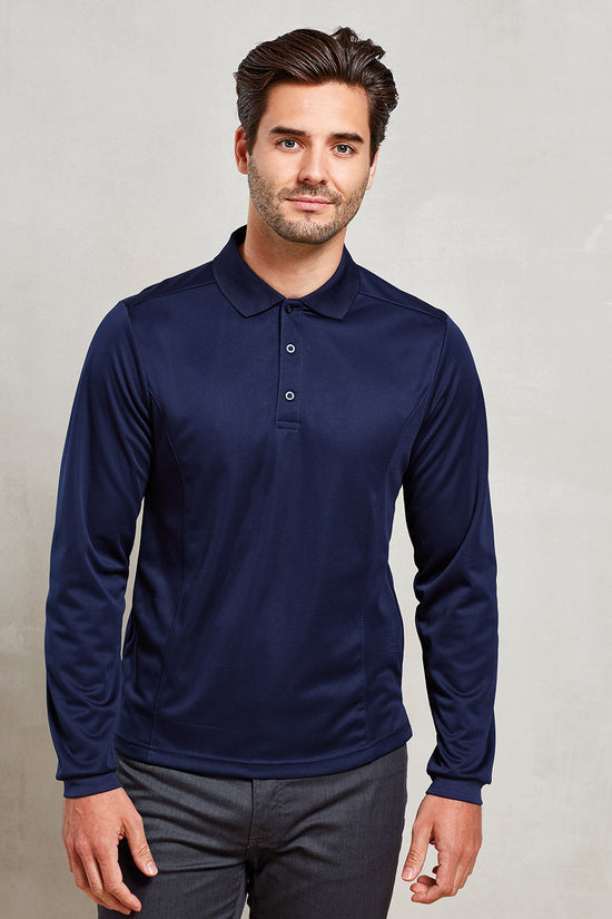 Mens Long Sleeve MoistureWicking Polo Shirt Premier Coolchecker Pique Polo