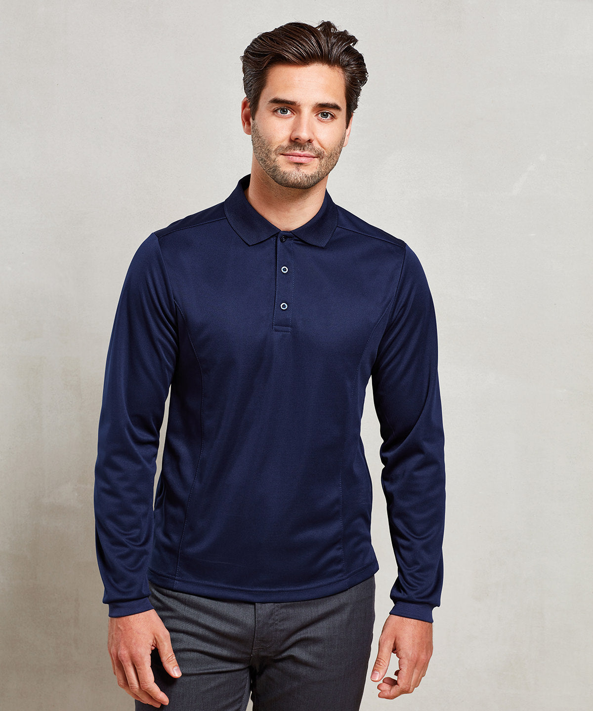 Mens Long Sleeve MoistureWicking Polo Shirt Premier Coolchecker Pique Polo
