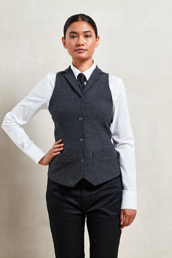 Versatile Womens Herringbone Waistcoat with Lapel Collar