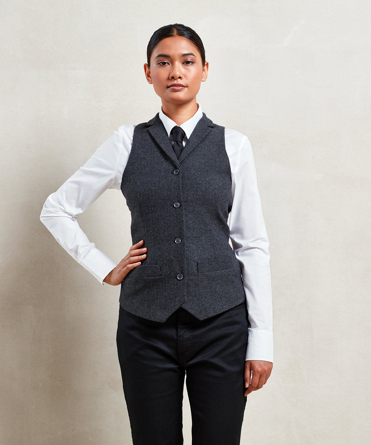 Versatile Womens Herringbone Waistcoat with Lapel Collar