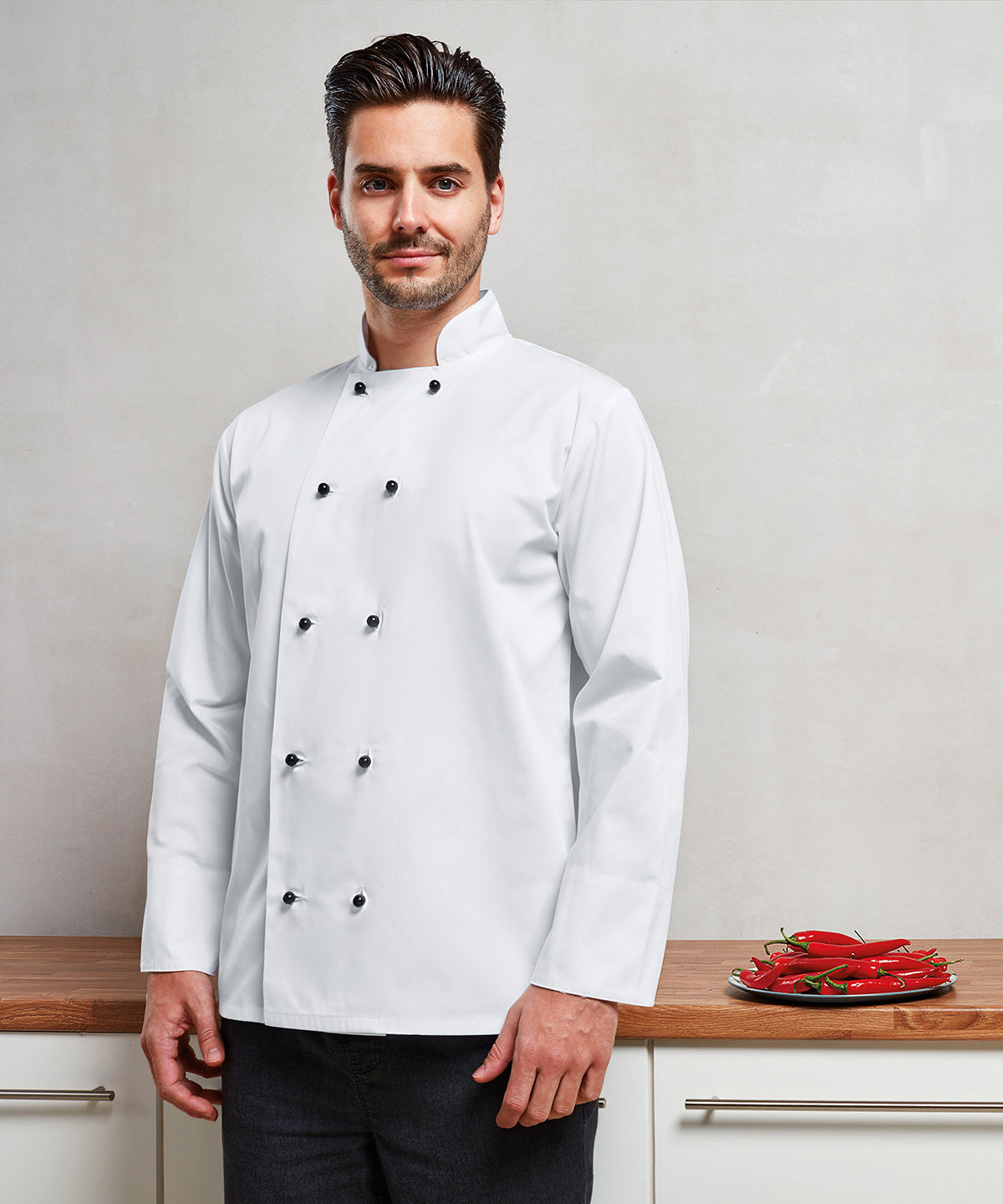 Premier Cuisine Long Sleeve Chef Jacket with Removable Black Studs