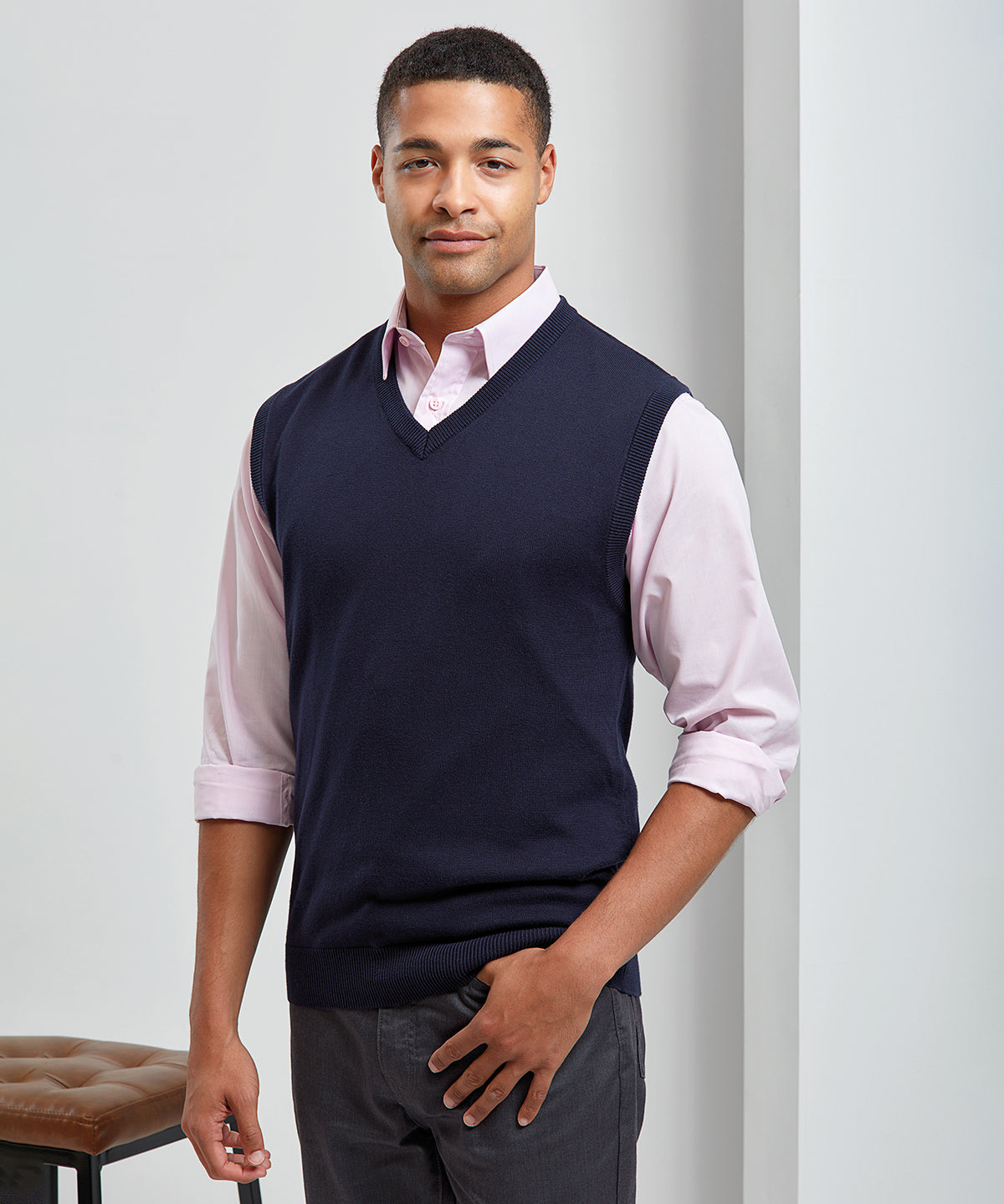 Mens Sleeveless VNeck Knitted Sweater in Plus Sizes