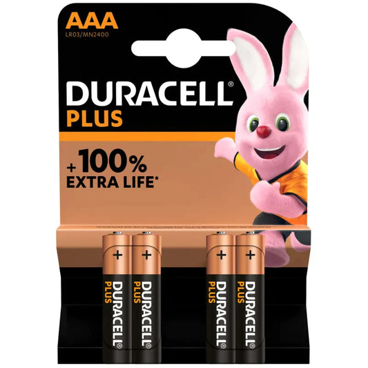 Duracell Plus AAA Batteries LR03 Pack of 4 NonRechargeable Alkaline Batteries