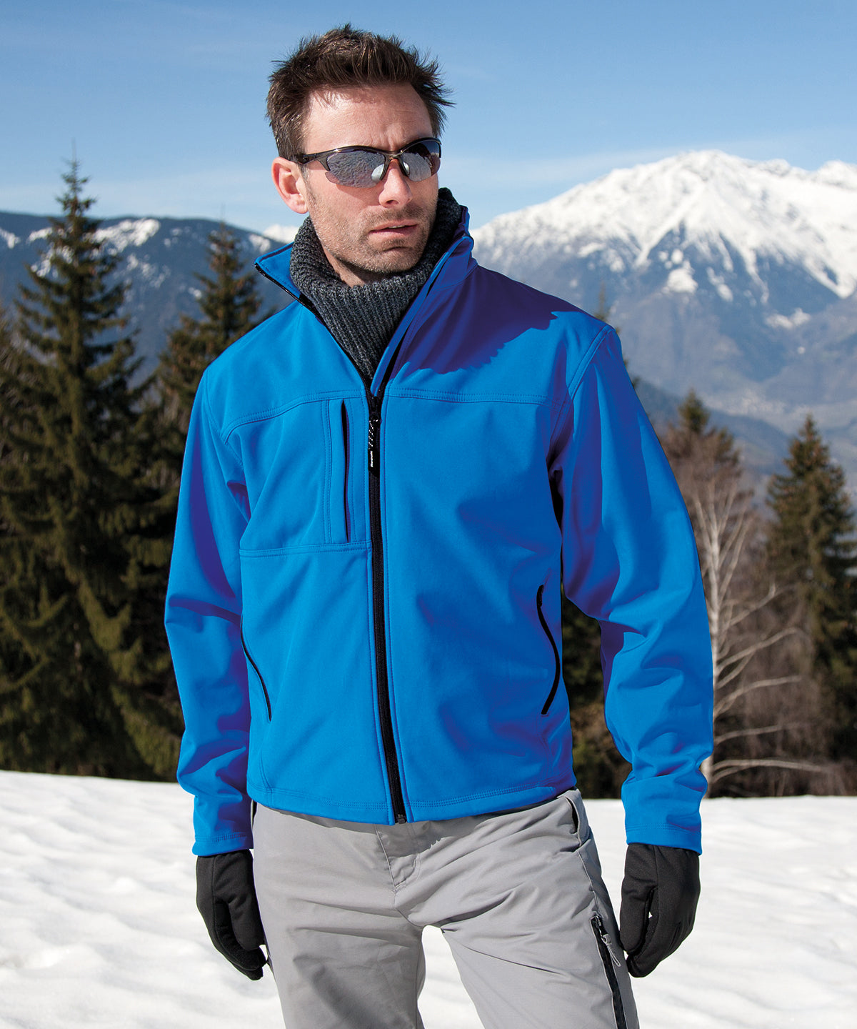 Mens Plus Size Softshell Jacket with Storm Flap and Zip Pockets