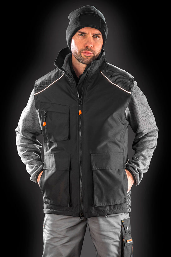 Black WorkGuard Vostex Bodywarmer with Dobby Design and Reflective Detail