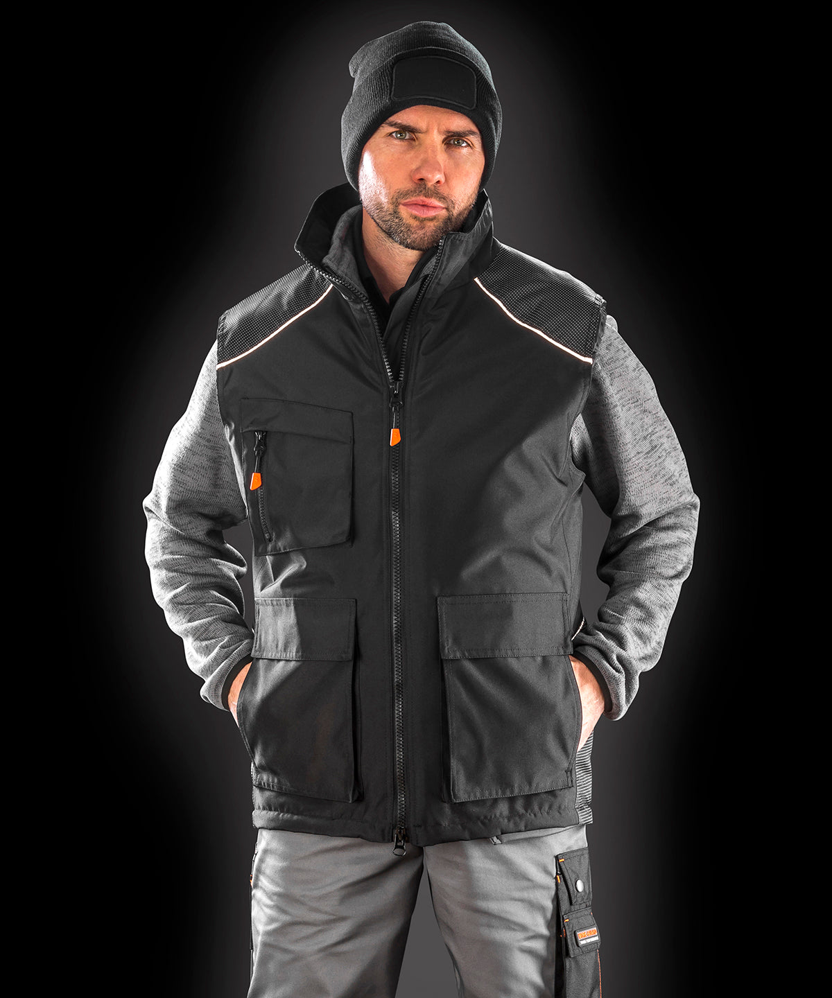 Black WorkGuard Vostex Bodywarmer with Dobby Design and Reflective Detail