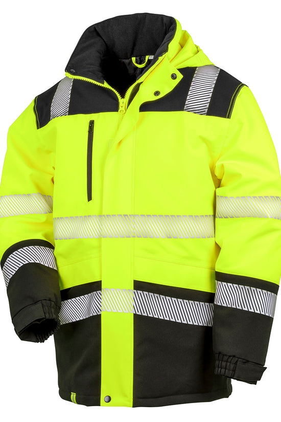 Fluorescent YellowBlack Softshell Safety Coat High Visibility Waterproof Breathable