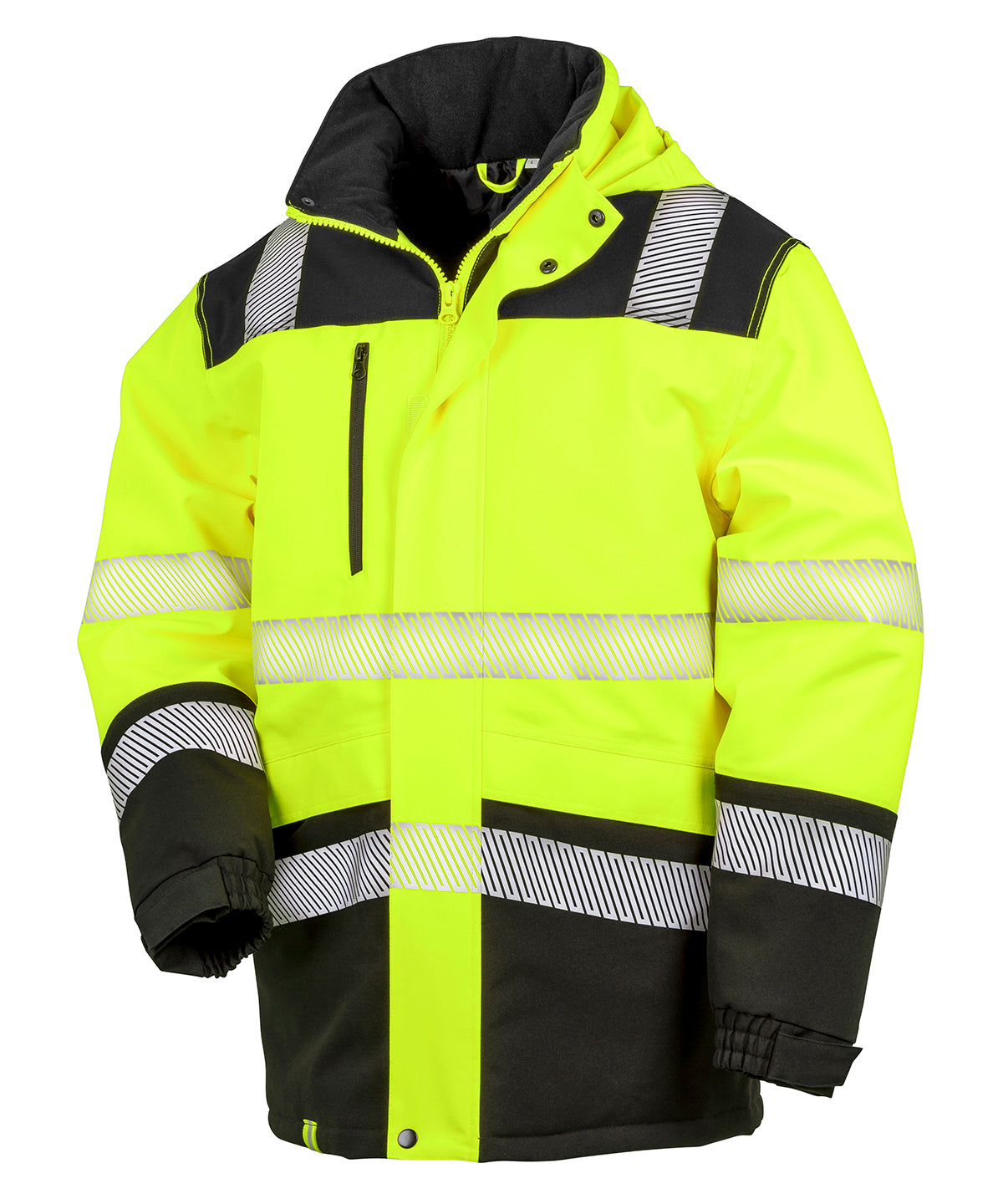 Fluorescent YellowBlack Softshell Safety Coat High Visibility Waterproof Breathable
