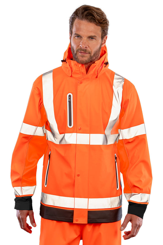 HighVisibility HeavyDuty Fluorescent OrangeBlack Safe Dry Jacket