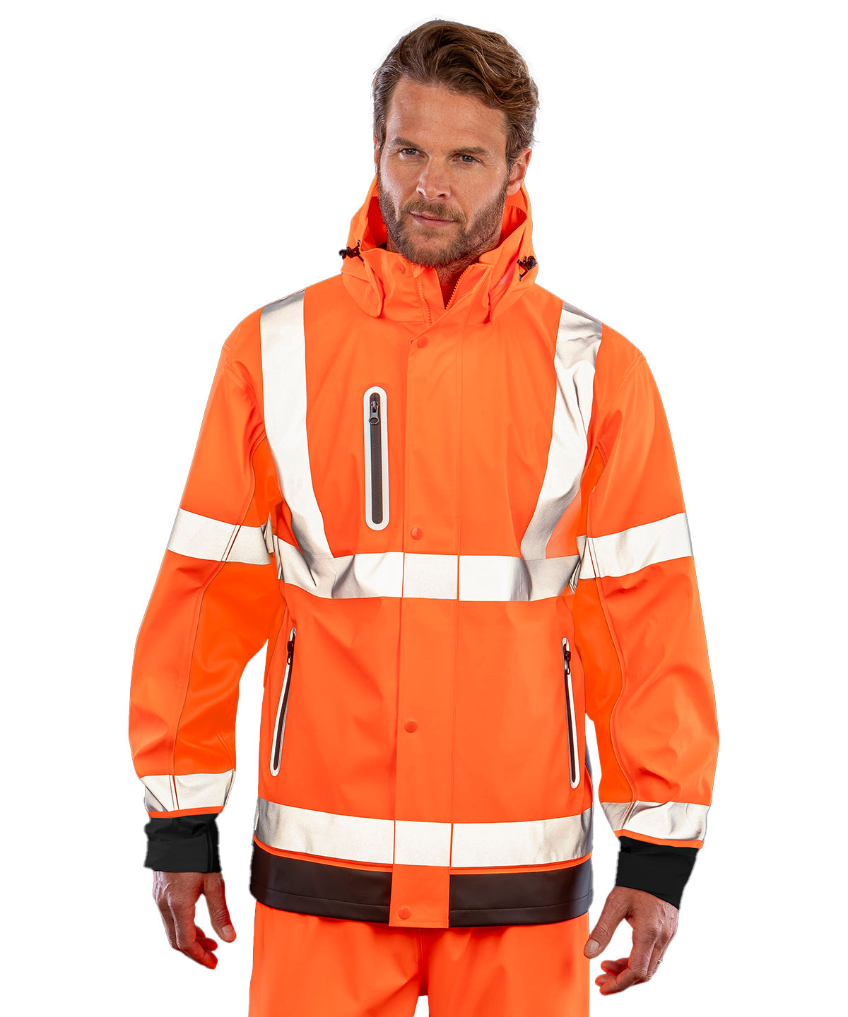 HighVisibility HeavyDuty Fluorescent OrangeBlack Safe Dry Jacket