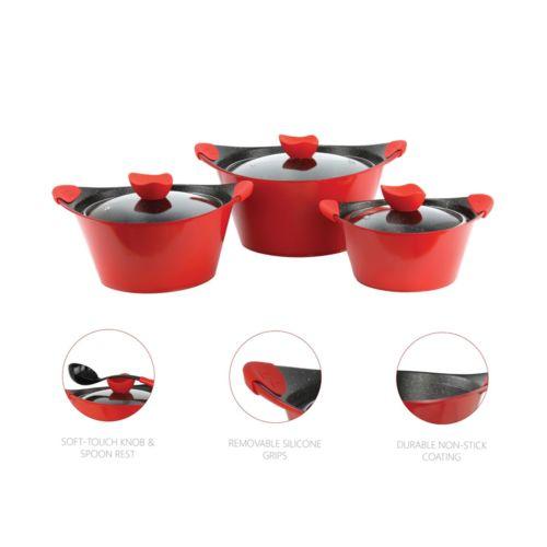 SQ Pro Caia 3 Pack Die Cast Stock Pot Set Red 20cm 24cm 28cm