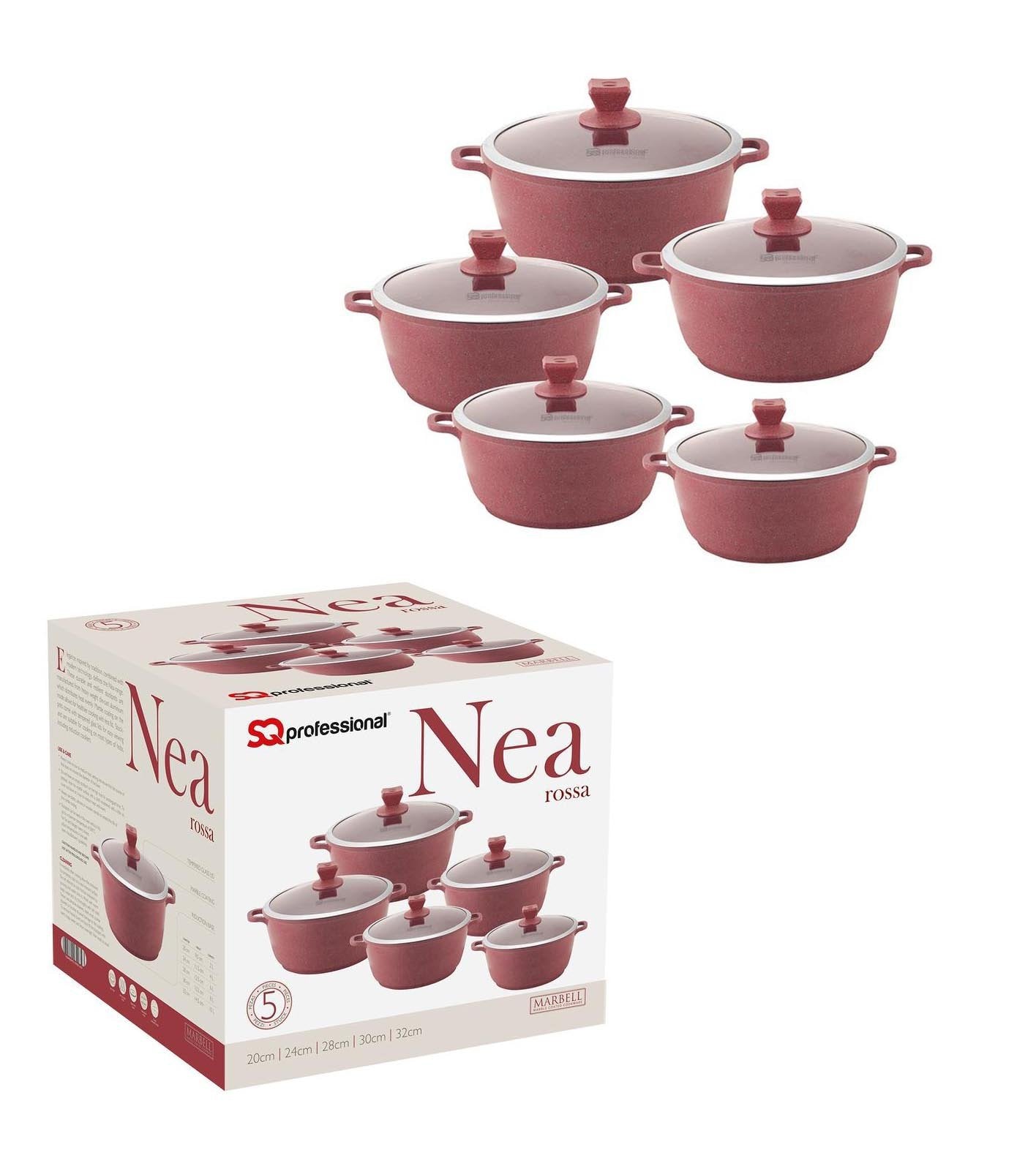 SQ Professional Nea Marbell Effect Diecast Stockpot Set 5 Piece Rossa Set